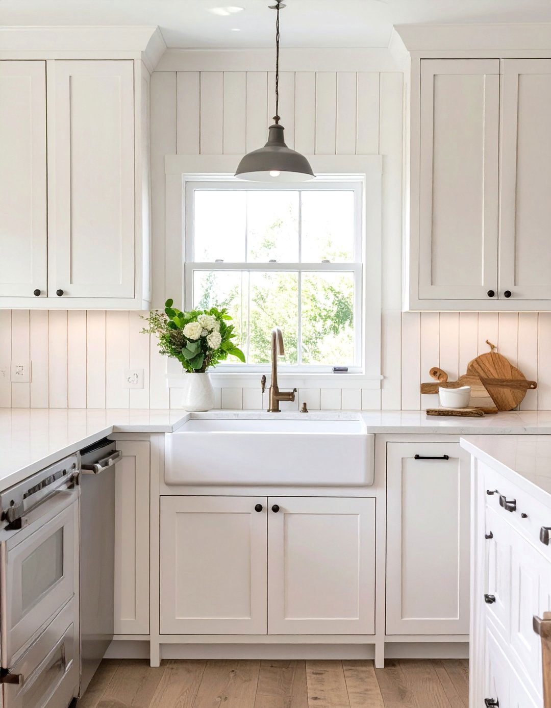 Beadboard Panel Backsplash - 30 backsplash ideas for white cabinets and quartz countertops