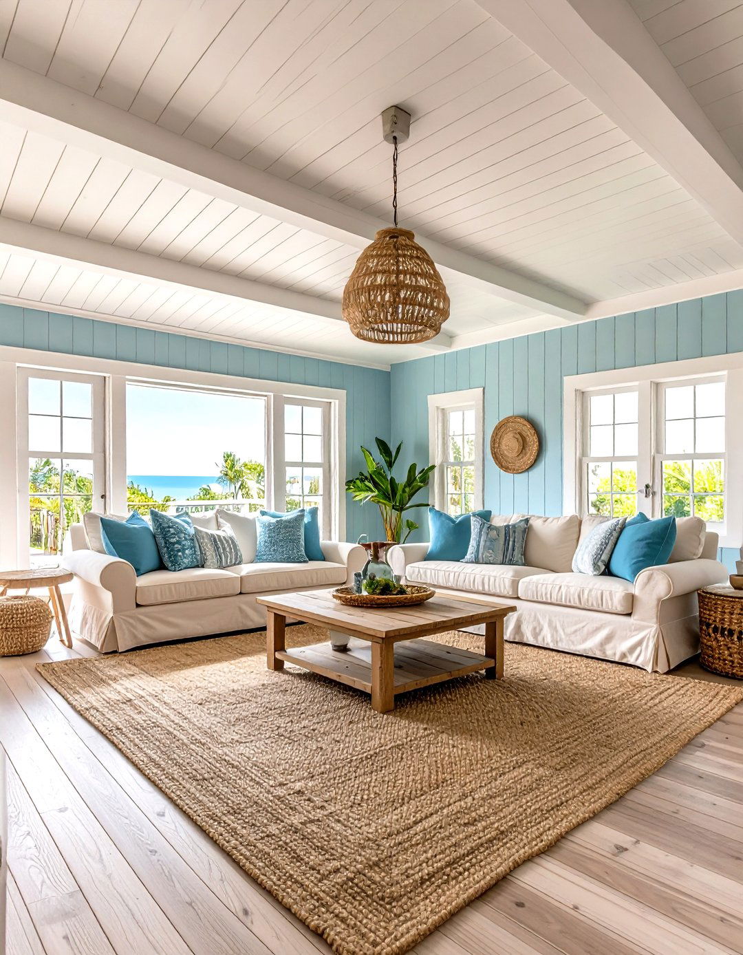Beadboard Panel Ceiling for Coastal Vibe - 30 living room ceiling ideas