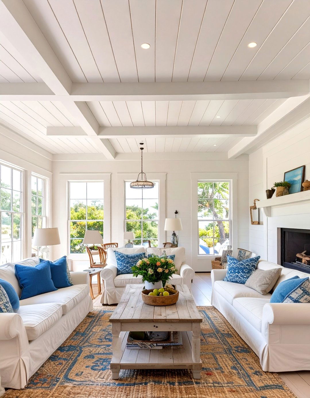 Beadboard Paneling for a Coastal Vibe - 30 ceiling ideas for living room
