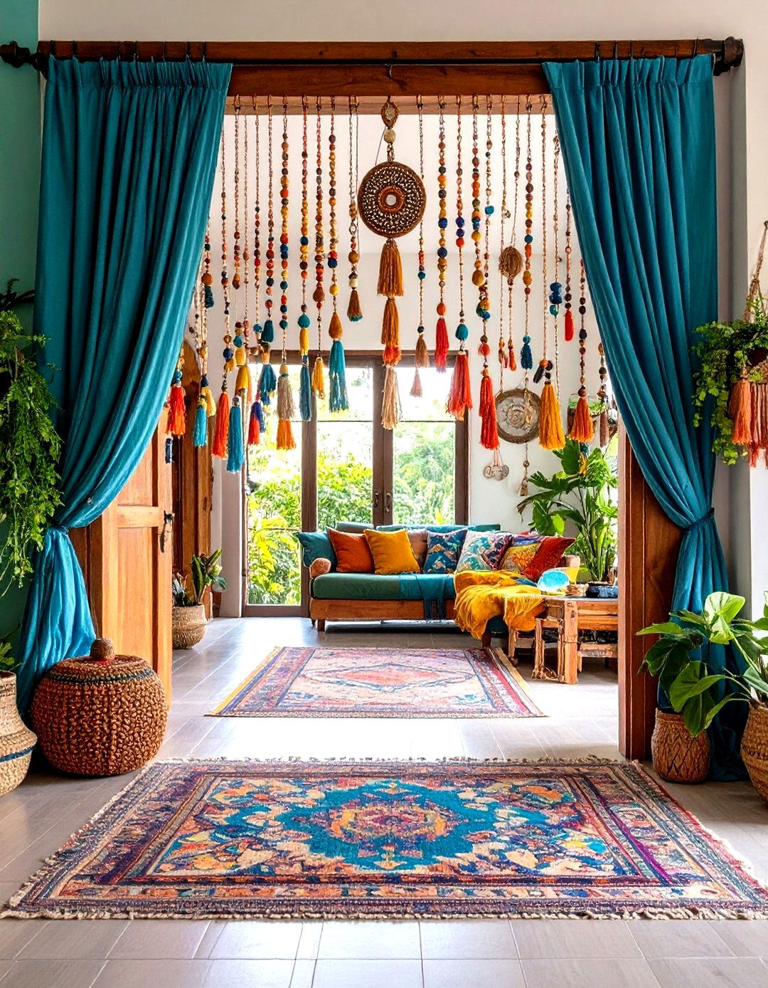 Beaded Curtains as Room Dividers - 30 retro interior design ideas