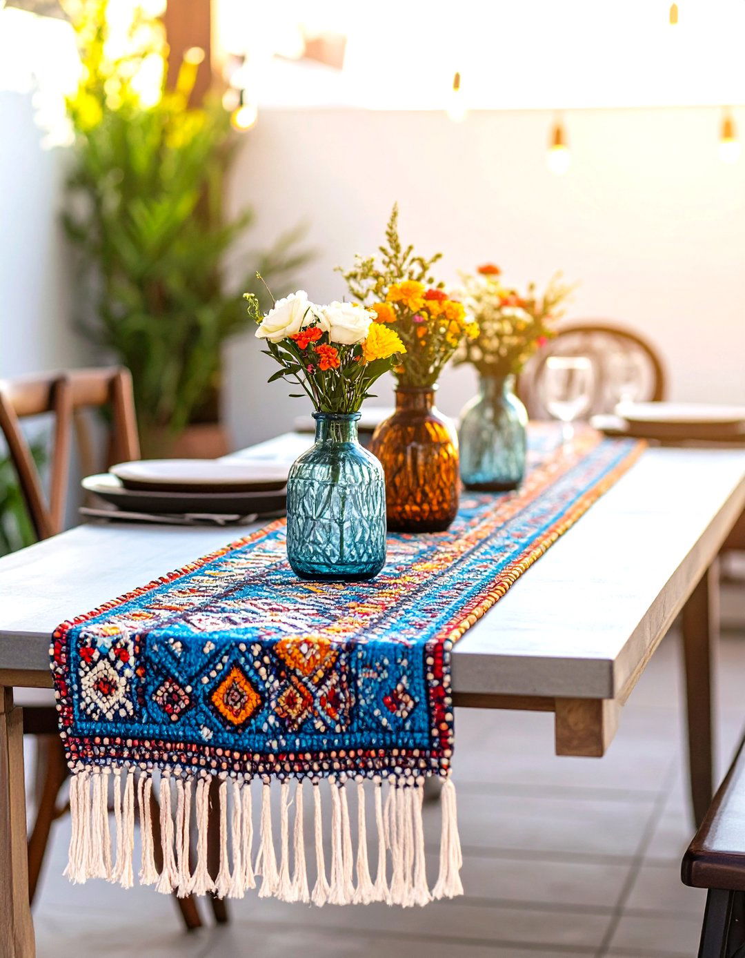 Beaded Garland Table Runner - 30 outdoor table decor ideas
