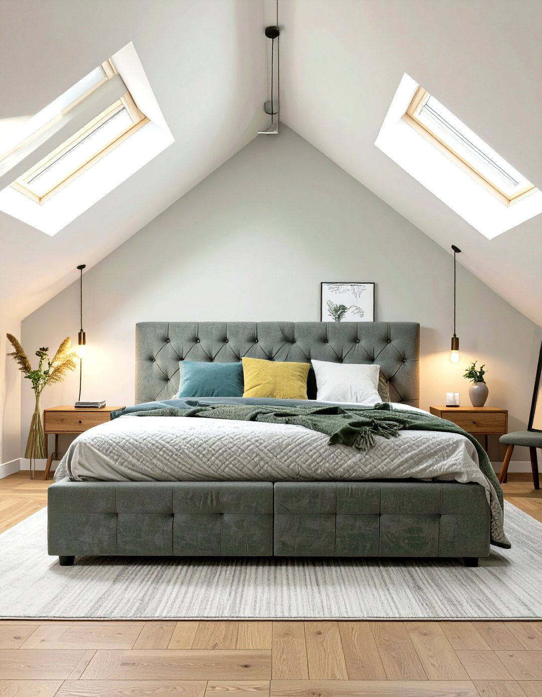 Bed with an Upholstered Headboard - 30 small attic bedroom low sloped ceiling bedroom ideas
