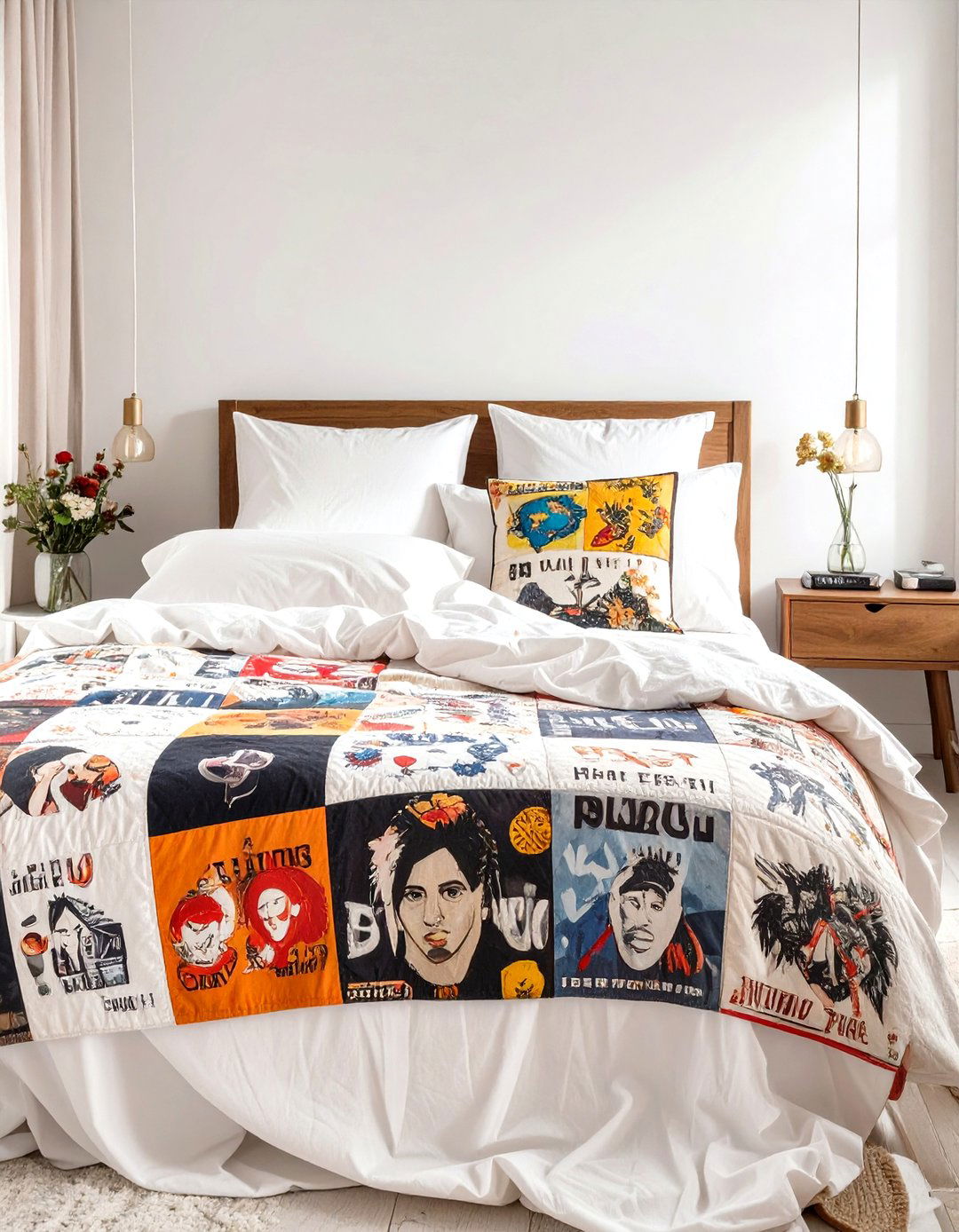Bedding Layered with Band T Shirts - 30 spotify bedroom trend