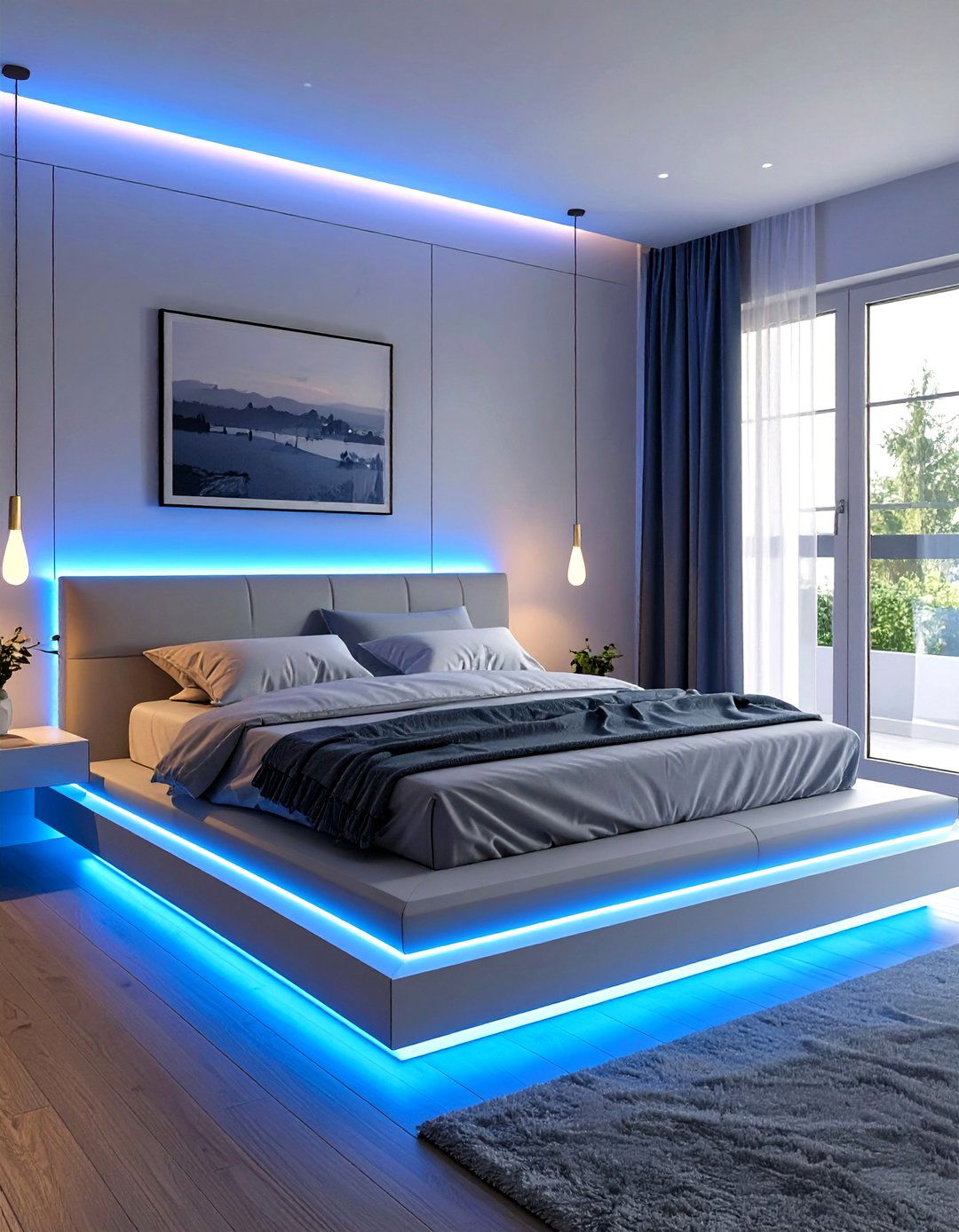 Bedroom with a Floating Bed Frame and LED Lighting - 30 women bedroom ideas
