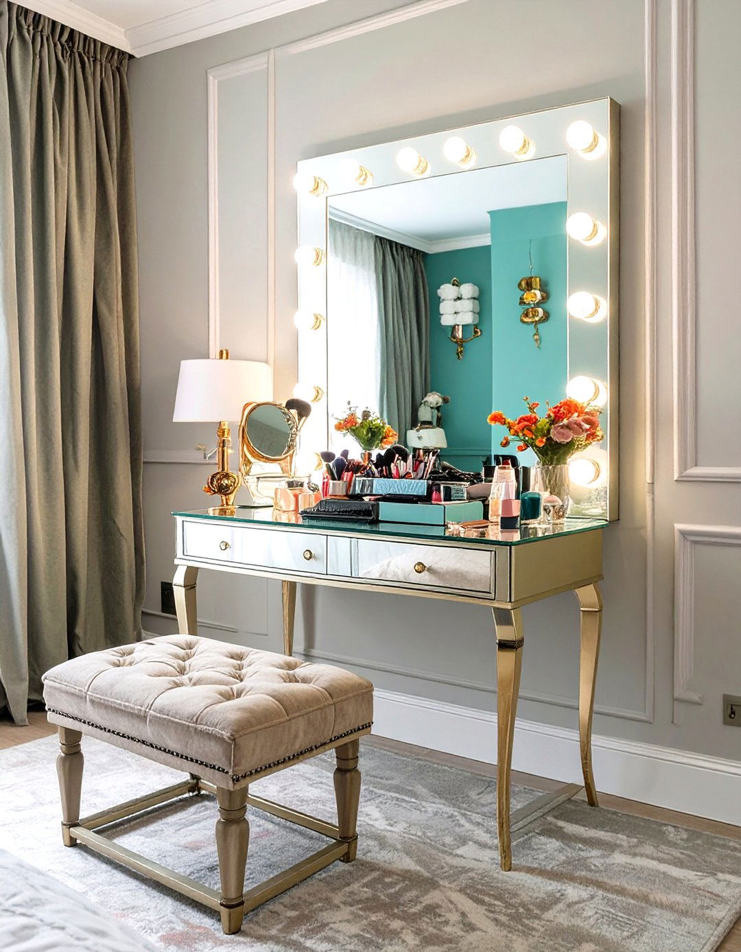 Bedroom with a Mirrored Vanity Table - 30 women bedroom ideas