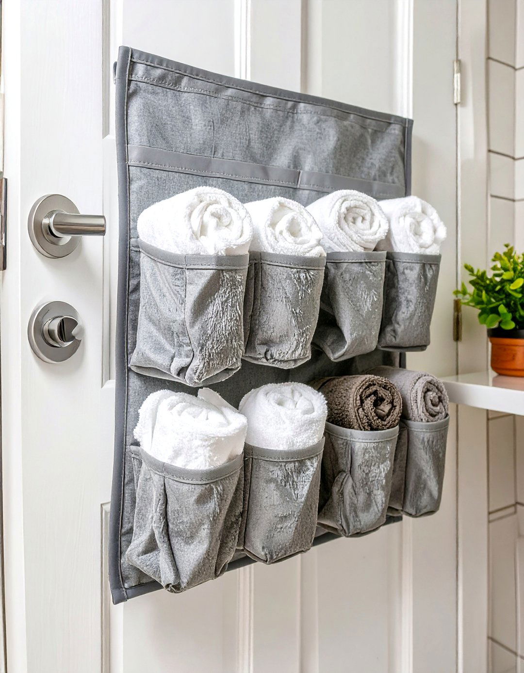 Behind the Door Hanging Organizer - 30 bathroom towel storage ideas
