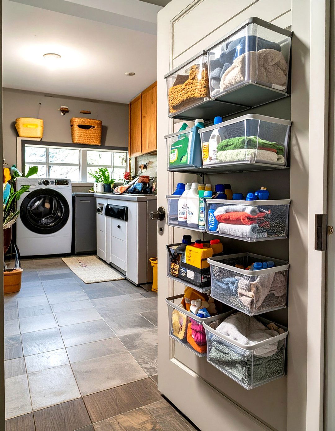Behind the Door Storage Organizers - 30 unfinished basement laundry room ideas