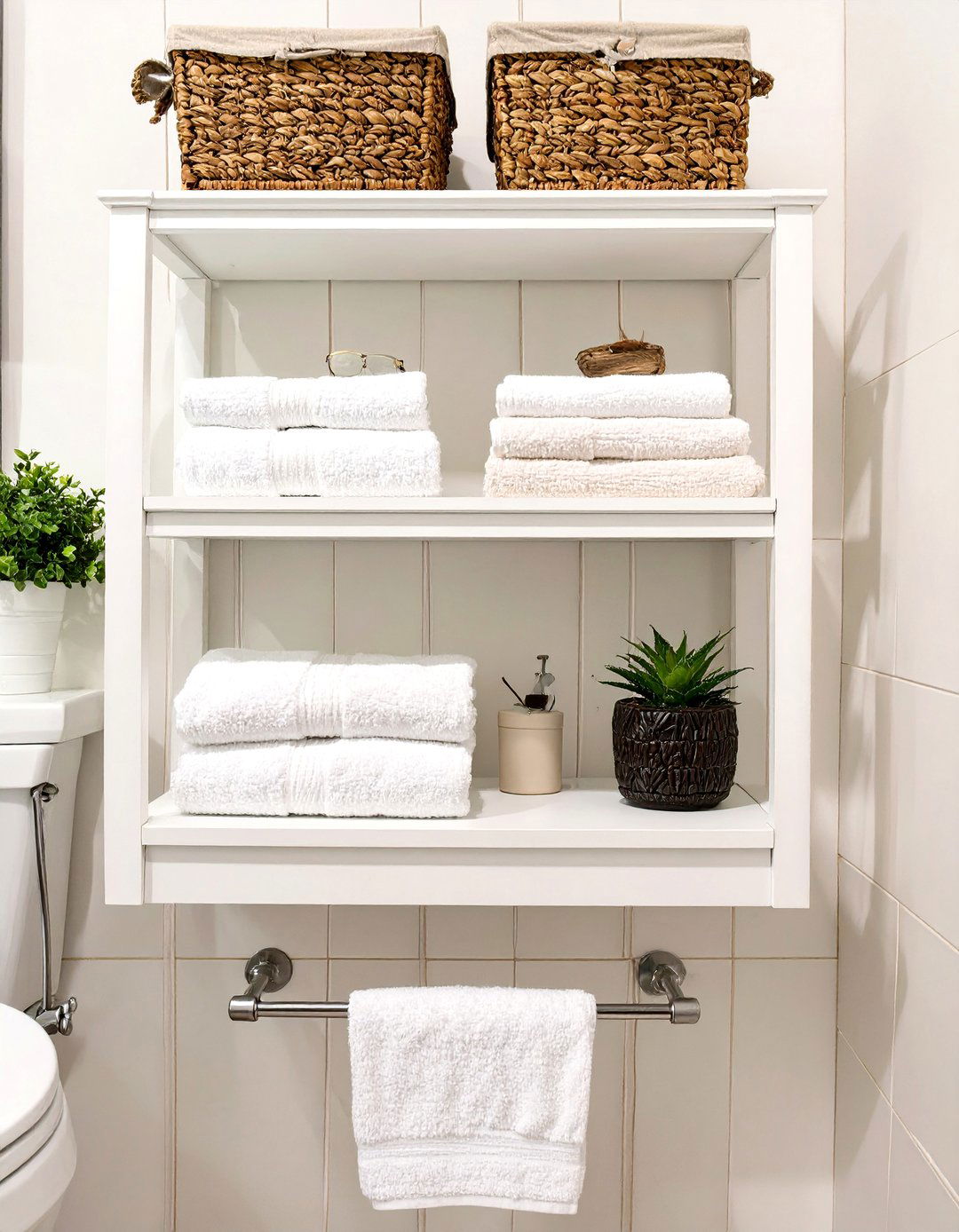 Behind the Toilet Towel Shelf - 30 bathroom towel hanging ideas