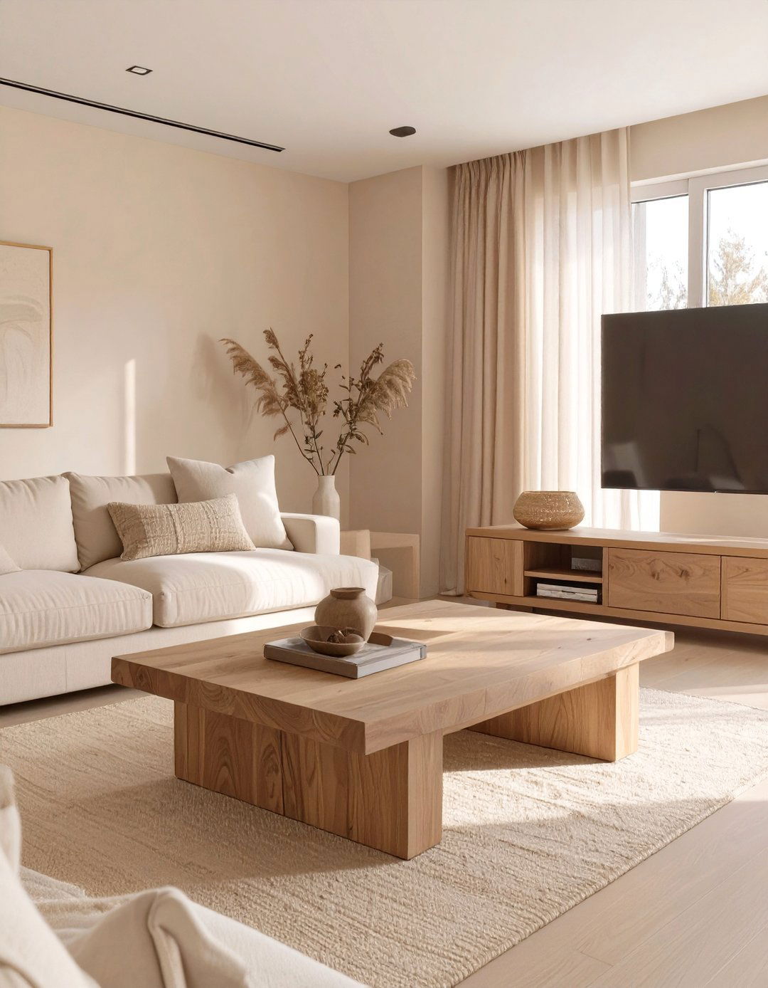 Beige Living Room with Natural Wood - 30 beige living room ideas