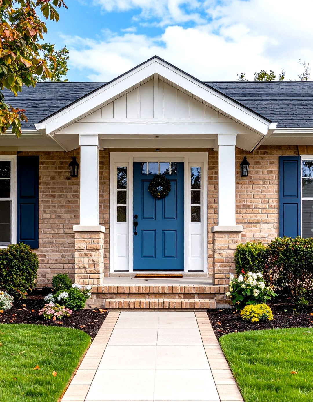 Beige Painted Brick with White Trim - 30 exterior brick paint color ideas