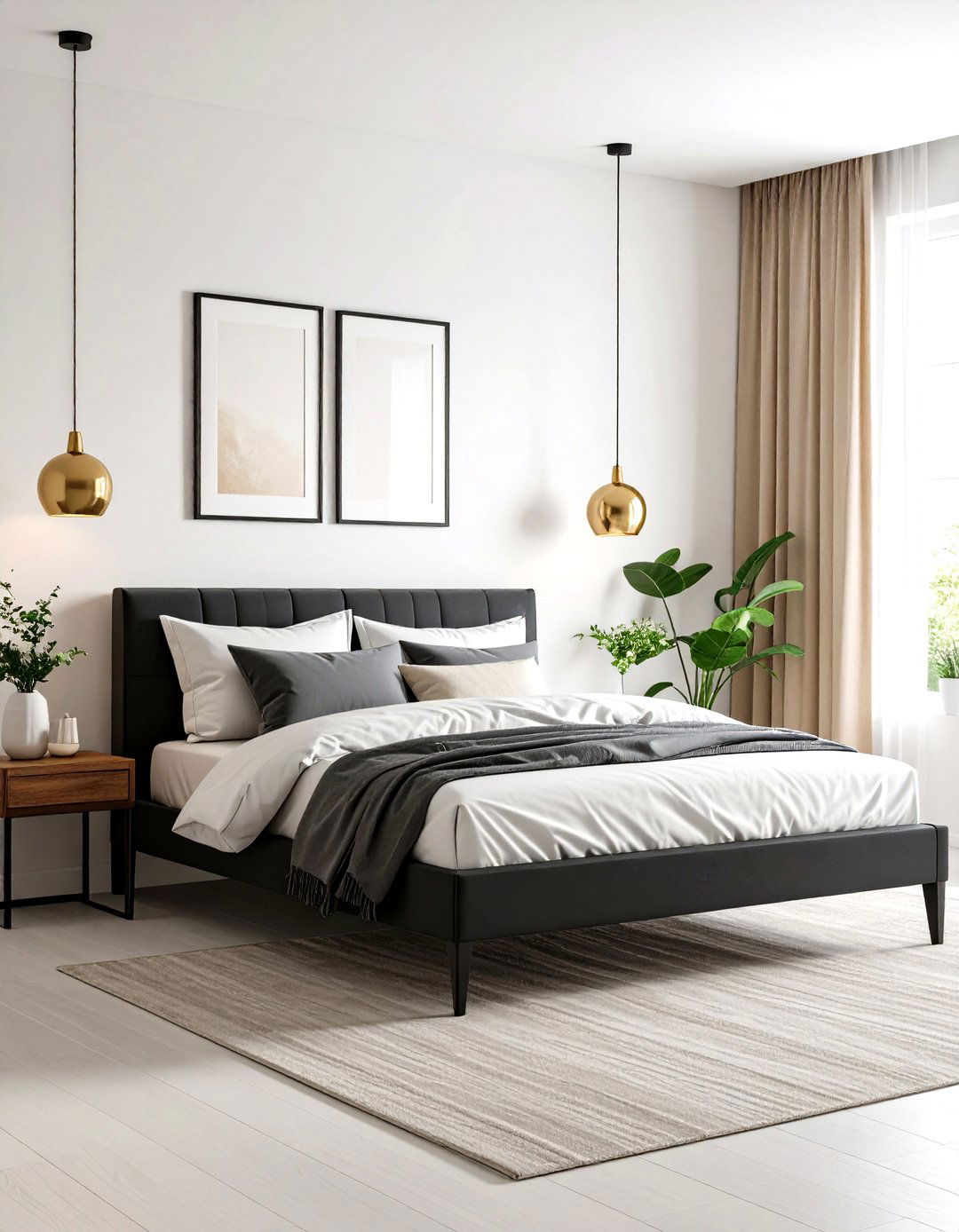 Beige and Black Minimalist Bedroom - 30 interior paint color ideas