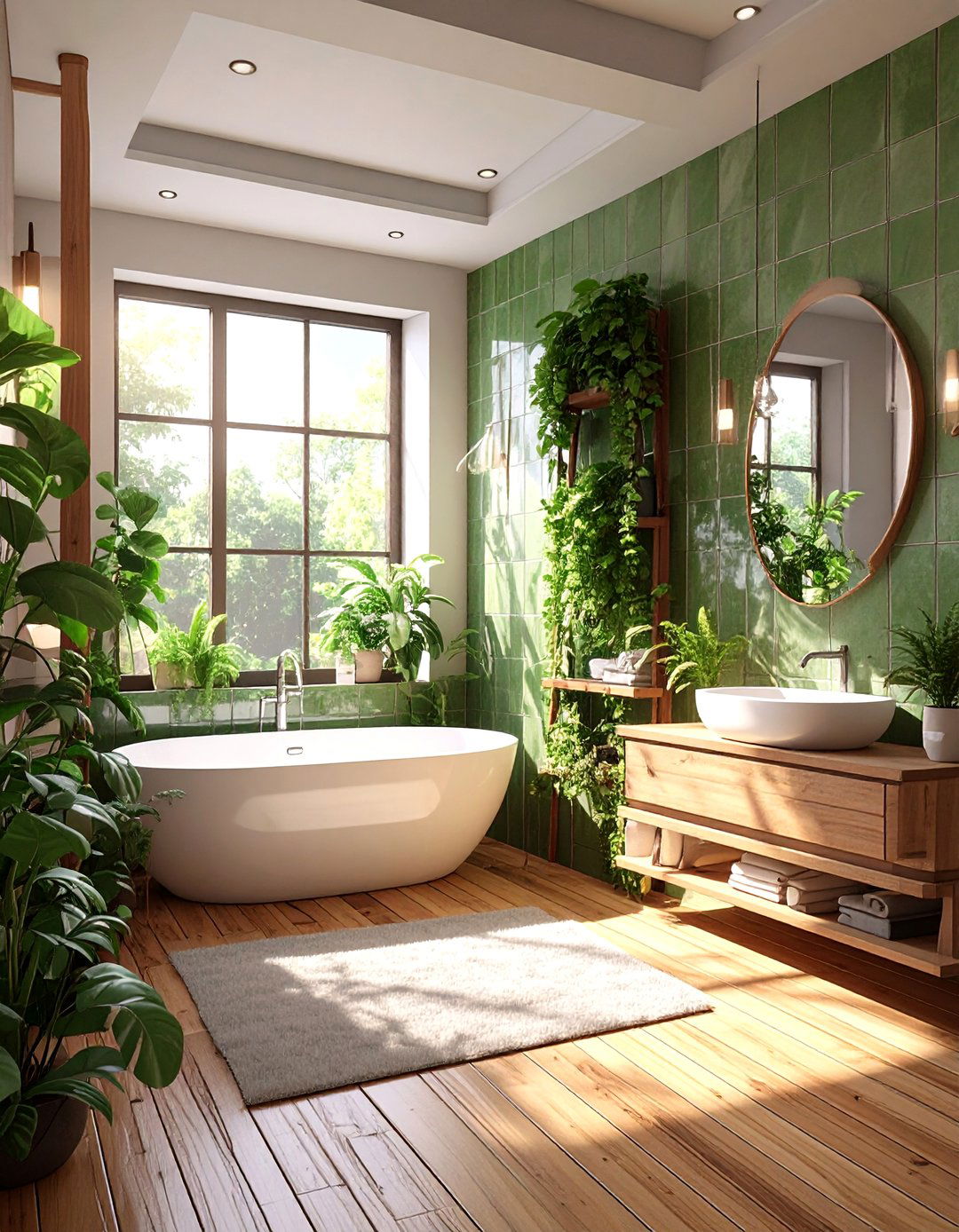 Biophilic Bathroom Tiles with Greenery - 30 bathroom tiles ideas
