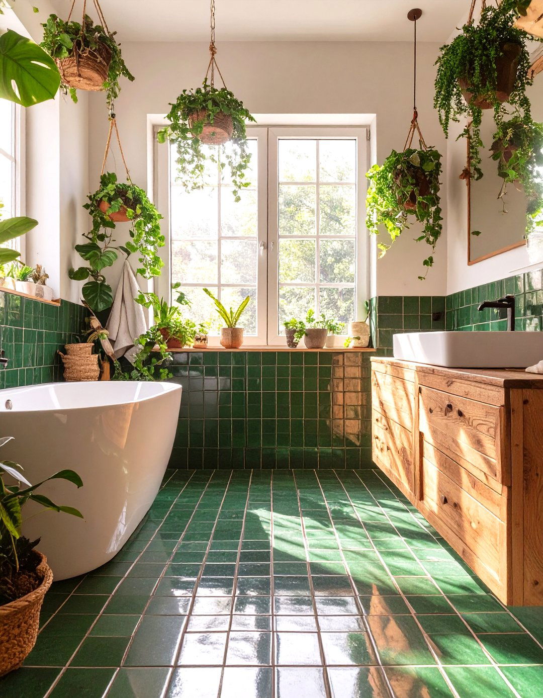 Biophilic Design with Green Tiles - 30 bathroom floor tile ideas 2025