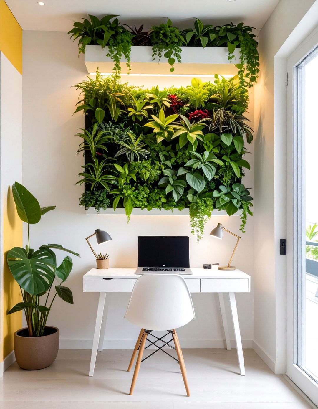 Biophilic Design with Wall Planters - 30 small home office design ideas
