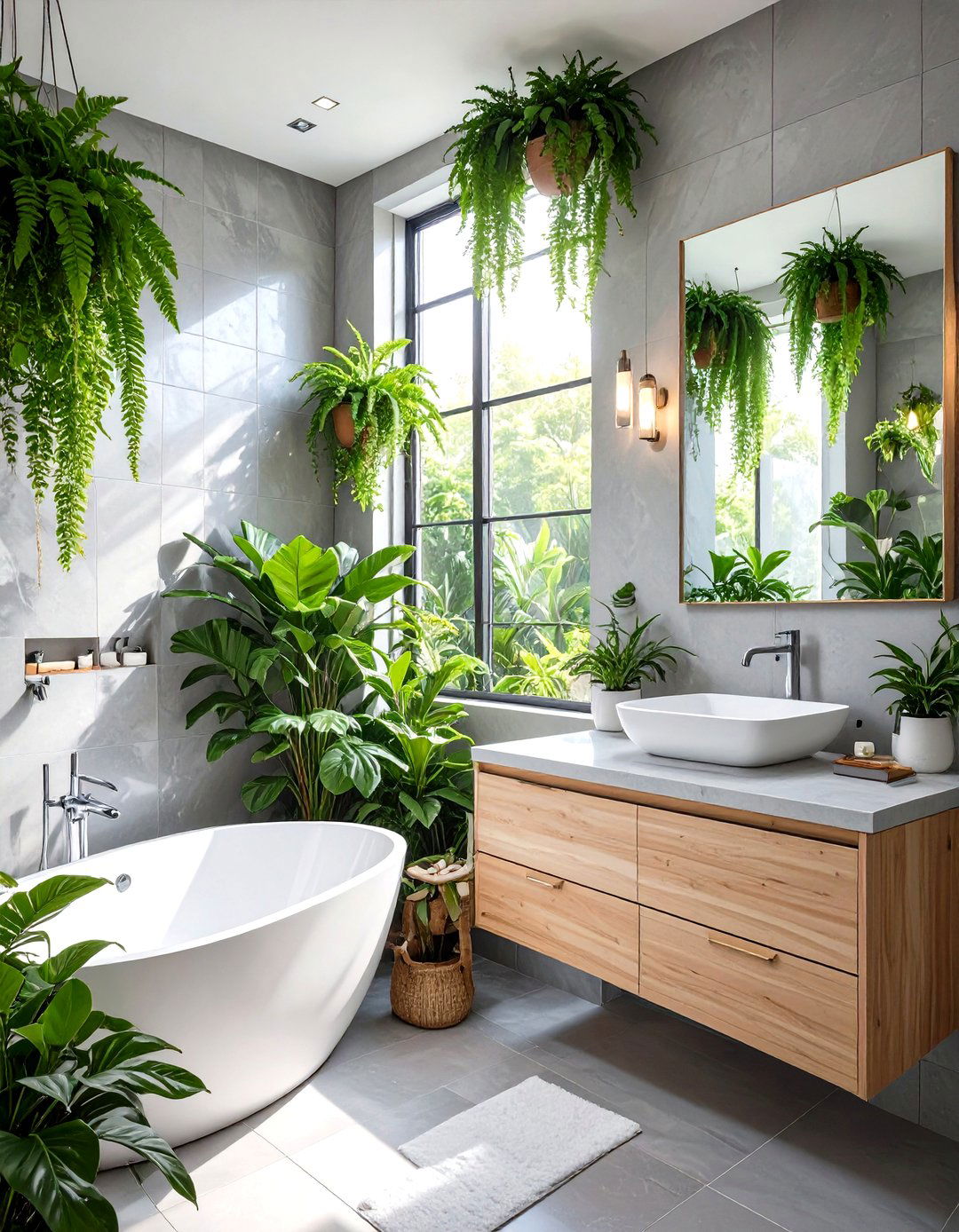 Biophilic Grey Bathroom Design - 30 grey modern small bathroom designs