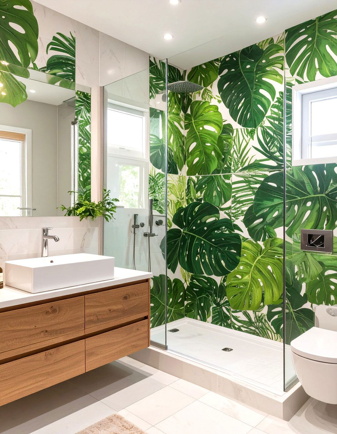 Biophilic Leaf Patterned Shower Tiles - 30 shower tile ideas 2025