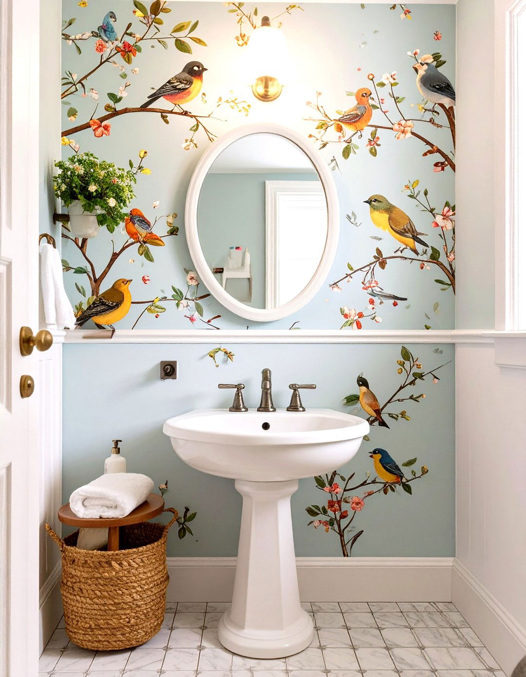 Bird Themed Half Bathroom - 30 half bathroom wallpaper ideas