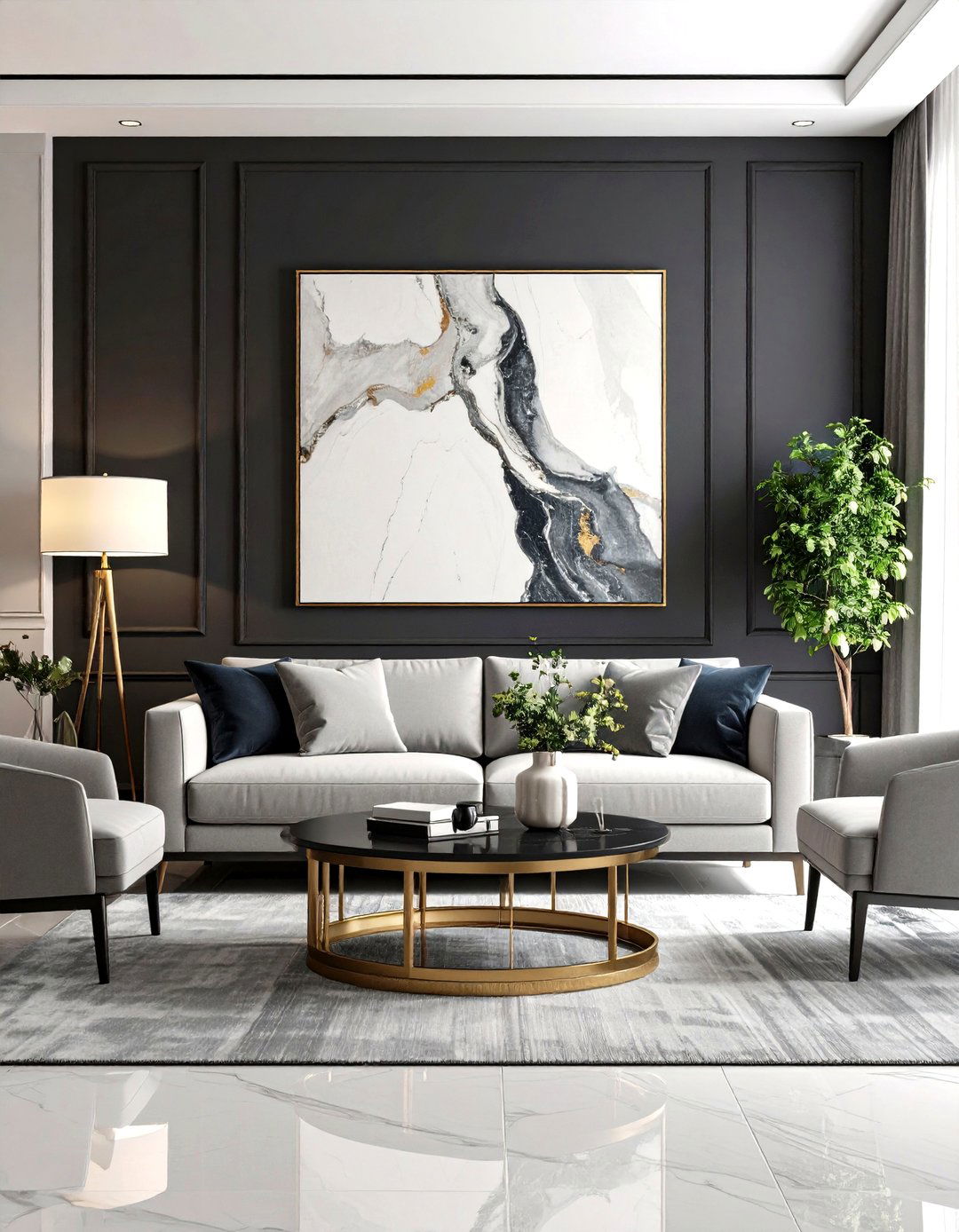 Black Accent Wall in a Modern Living Room - 30 interior paint color ideas