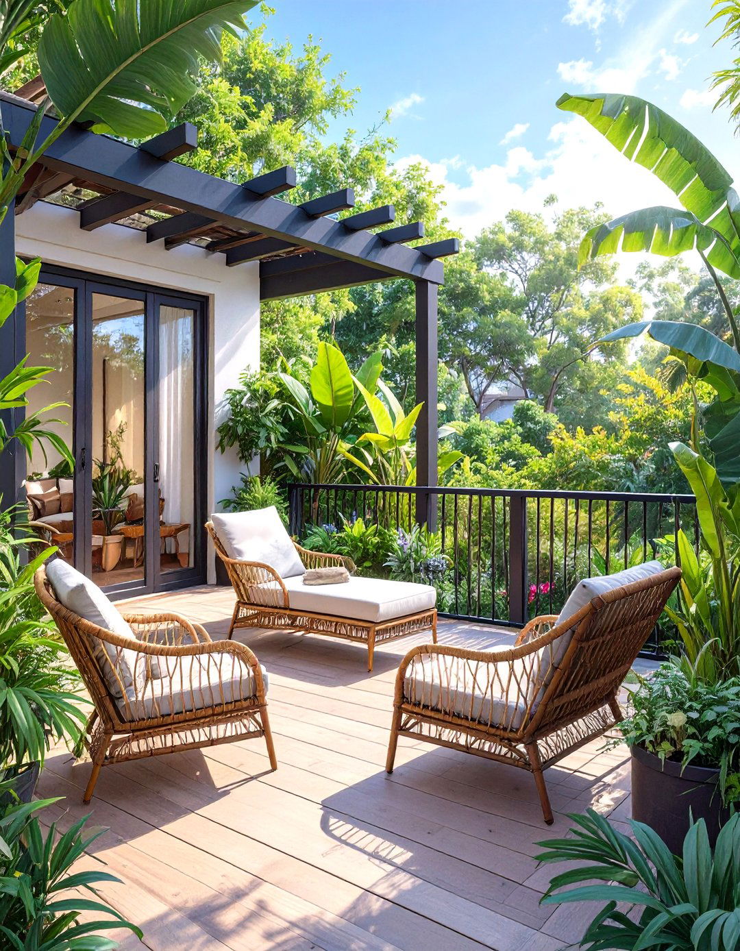 Black Bamboo Style Metal Railing - 30 black deck railing ideas