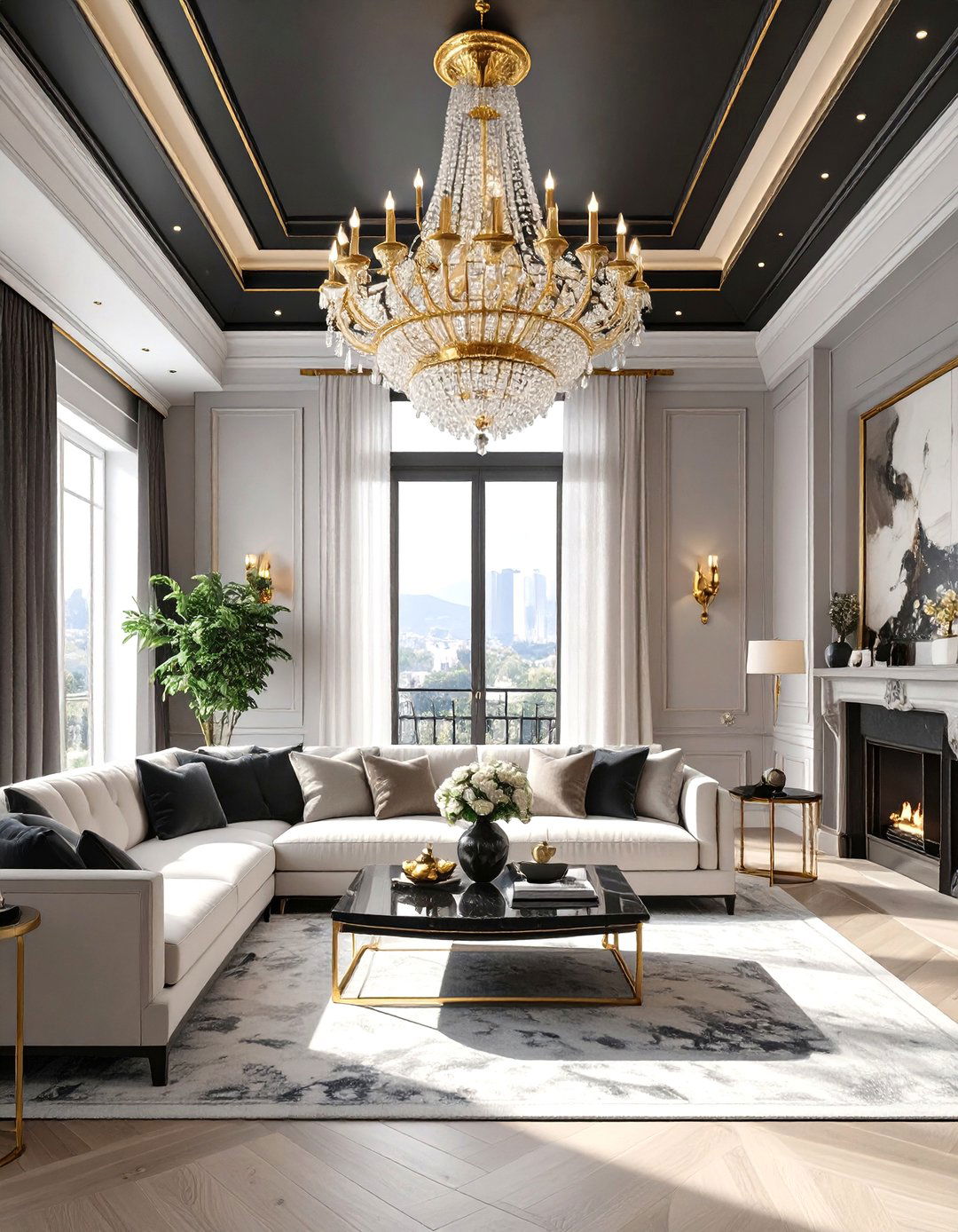 Black Ceiling Living Room - 30 black and gold living room ideas