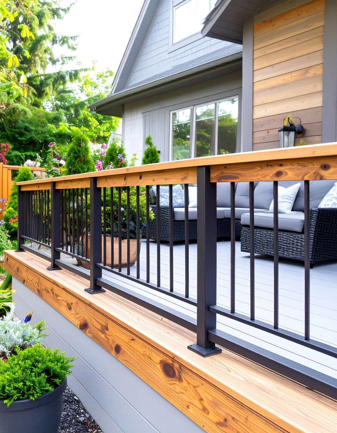 Black Deck Railing with Wood Accents - 30 black deck railing ideas