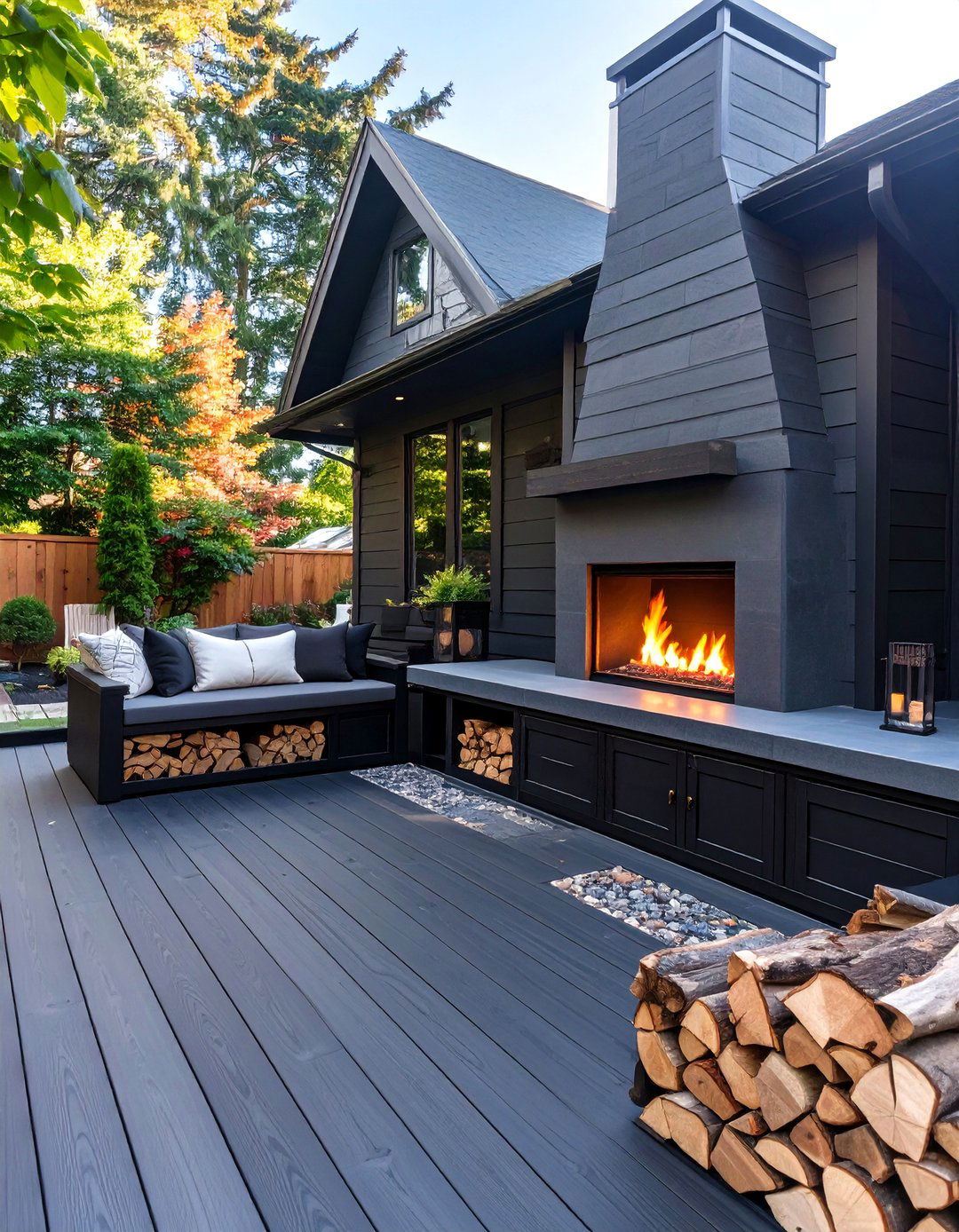 30 Black Deck Ideas with Fireplace for Cozy Nights - We Love Home Blog
