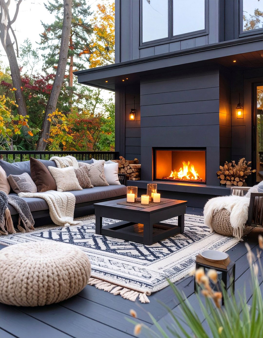 30 Black Deck Ideas with Fireplace for Cozy Nights - We Love Home Blog