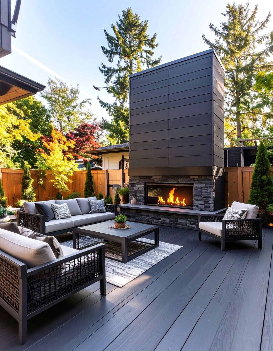 30 Black Deck Ideas with Fireplace for Cozy Nights - We Love Home Blog