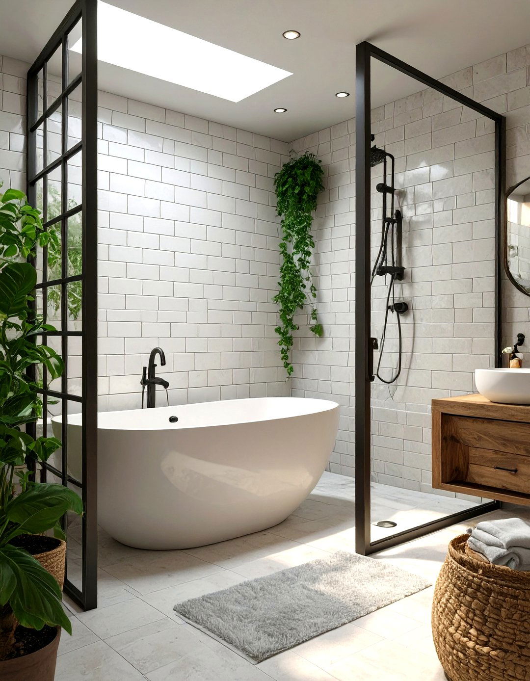 Black Framed Glass Enclosure for a Tub in Shower - 30 tub in shower bathroom ideas