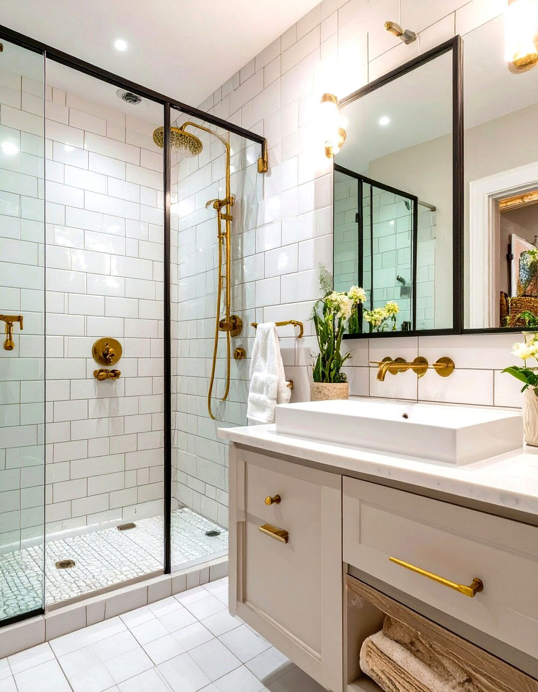 Black Framed Glass Panel Divider - 30 wet bathroom ideas
