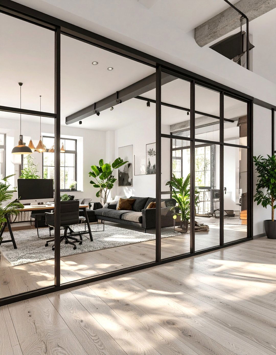 Black Framed Glass Partitions - 30 black and white interior design ideas