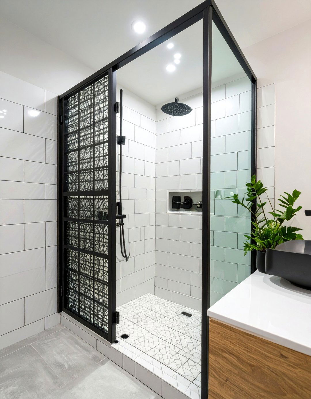 Black Framed Glass Walk in Shower - 30 bathroom walk in shower ideas