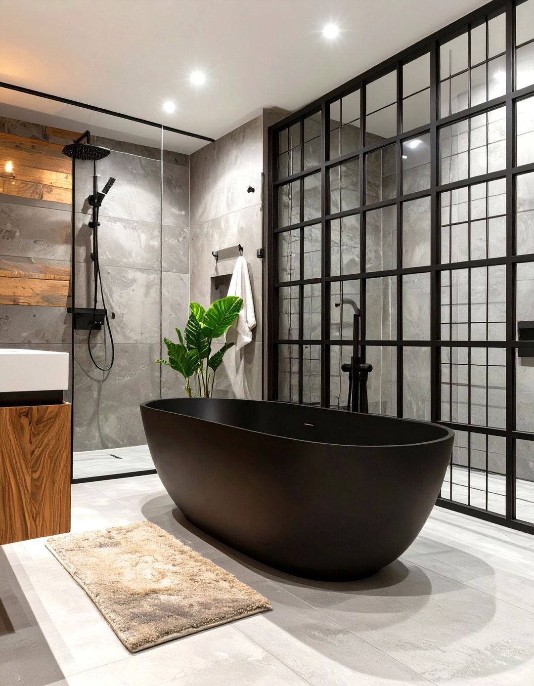 Black Framed Shower Screen with a Matching Bathtub - 30 shower and tub ideas