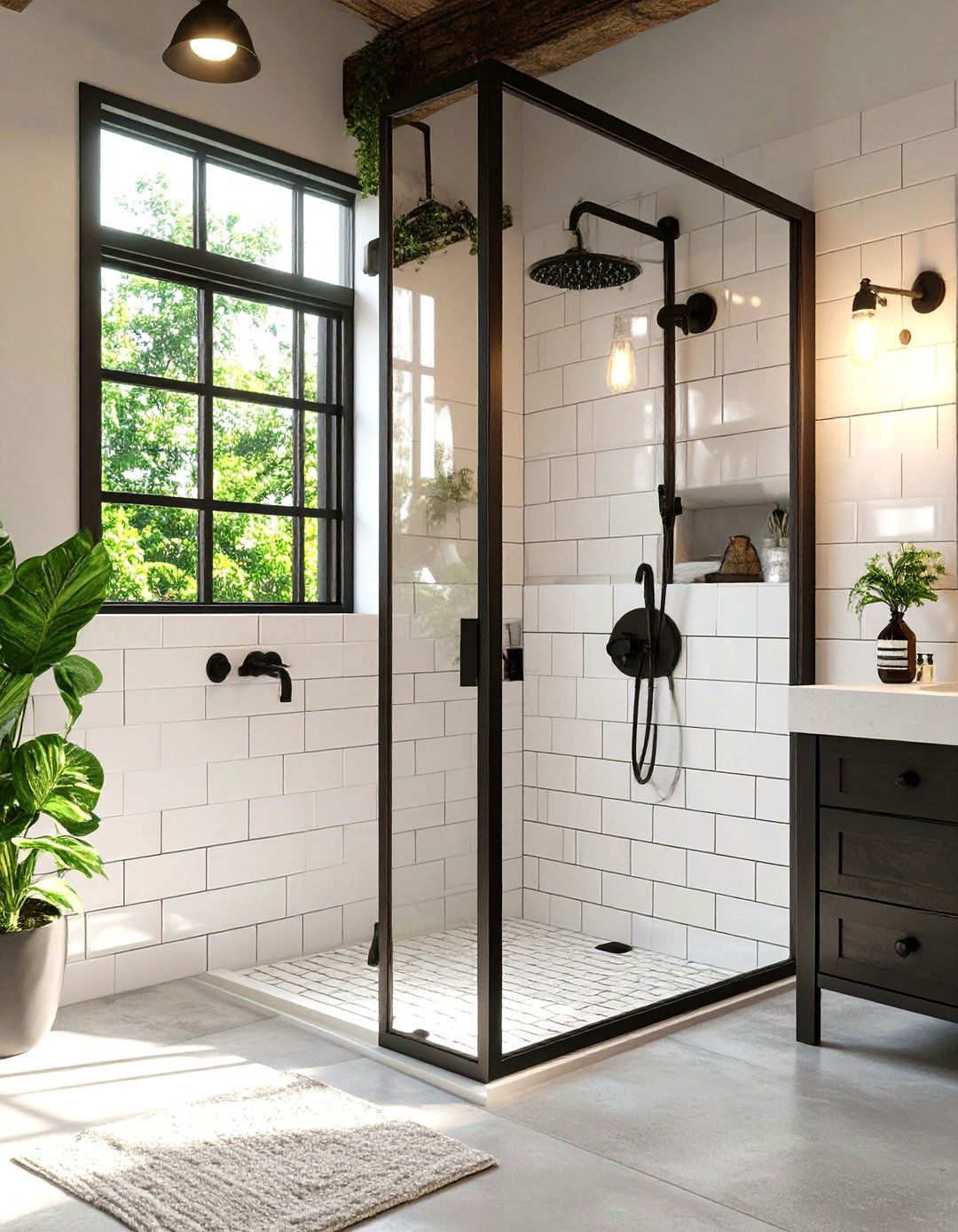Black Framed Shower Window - 30 shower window ideas