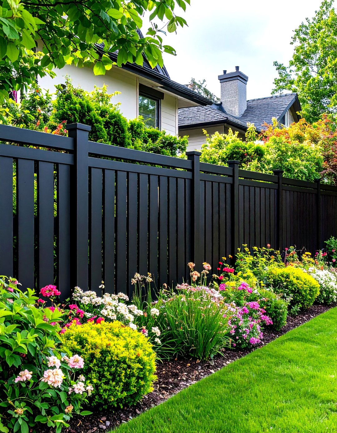 Black Horizontal Slat Fence - 30 fence ideas for front yard