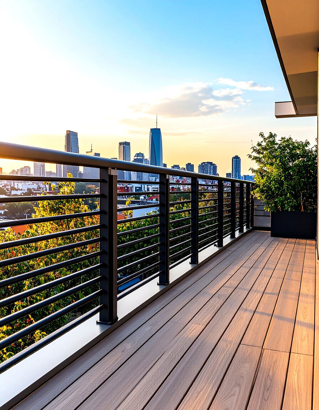 Black Horizontal Steel Rod Patio Railing - 30 patio railing ideas