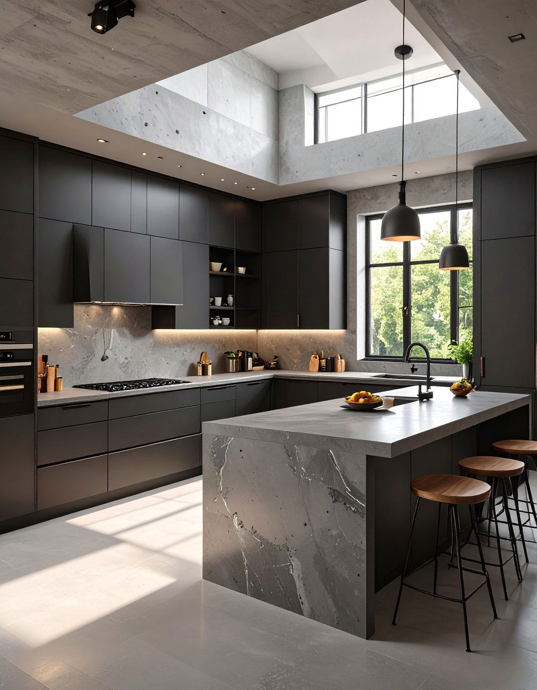Black Kitchen with Concrete Countertops - 30 black kitchen ideas