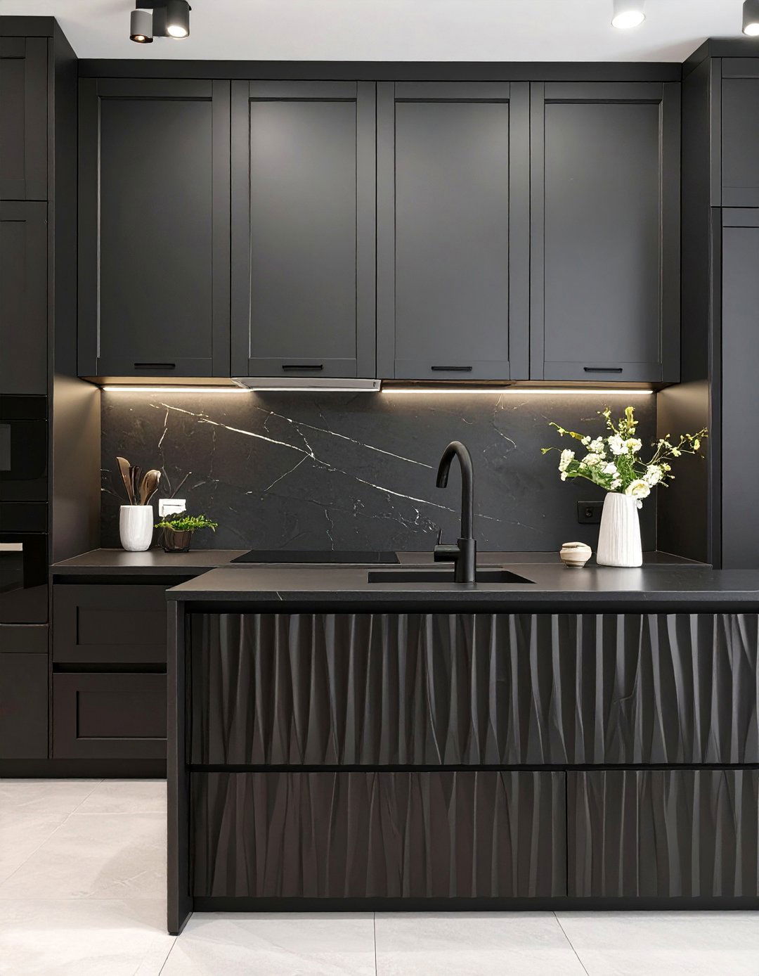 Black Kitchen with Fluted Cabinetry - 30 black kitchen ideas