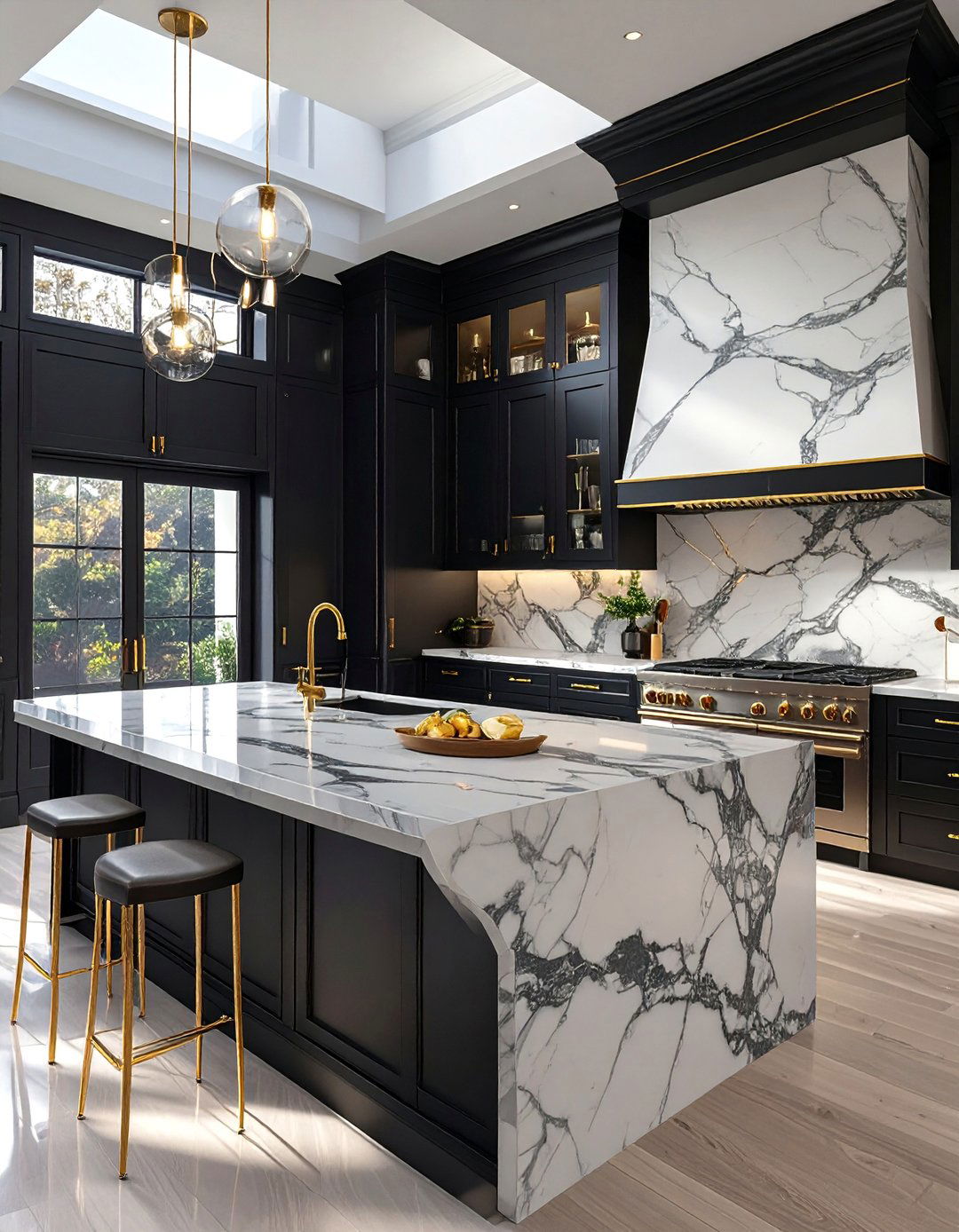 Black Kitchen with Marble Countertops - 30 black kitchen ideas