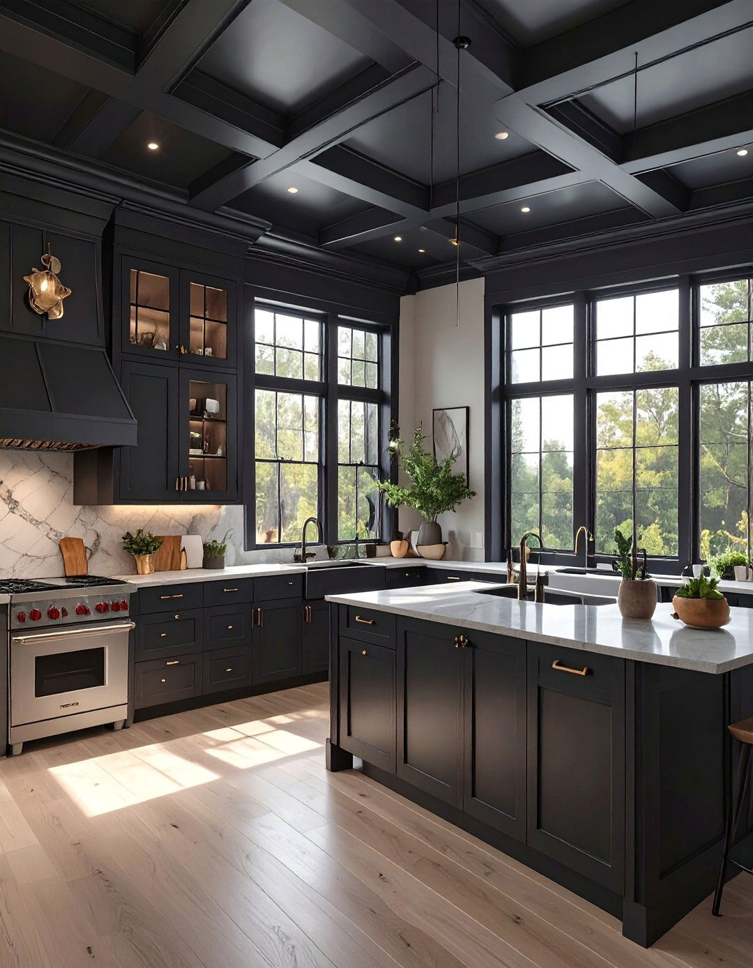 Black Kitchen with a Ceiling Feature - 30 black kitchen ideas