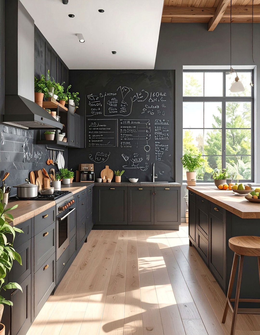 Black Kitchen with a Chalkboard Wall - 30 black kitchen ideas