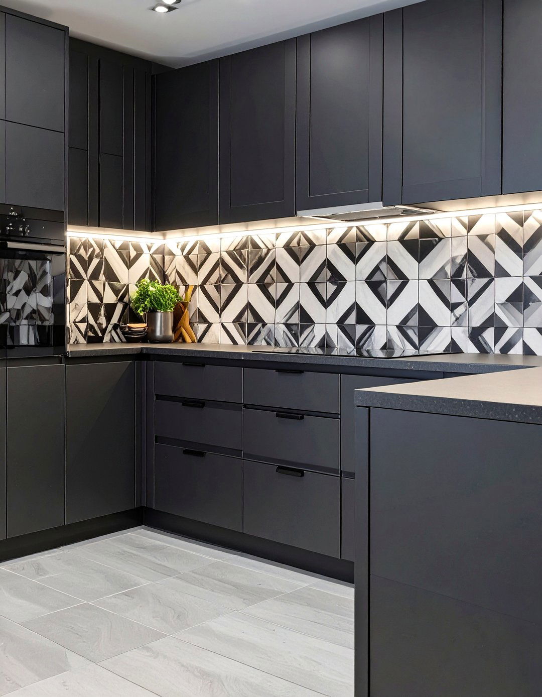 Black Kitchen with a Statement Backsplash - 30 black kitchen ideas