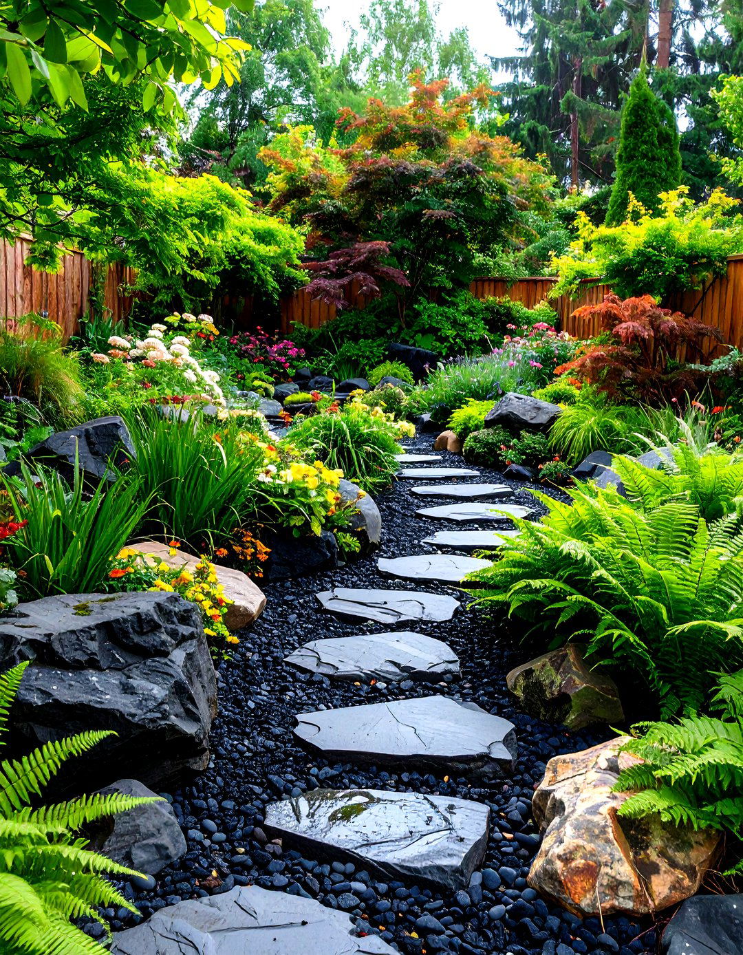 Black Lava Rock Garden - 30 rock garden designs