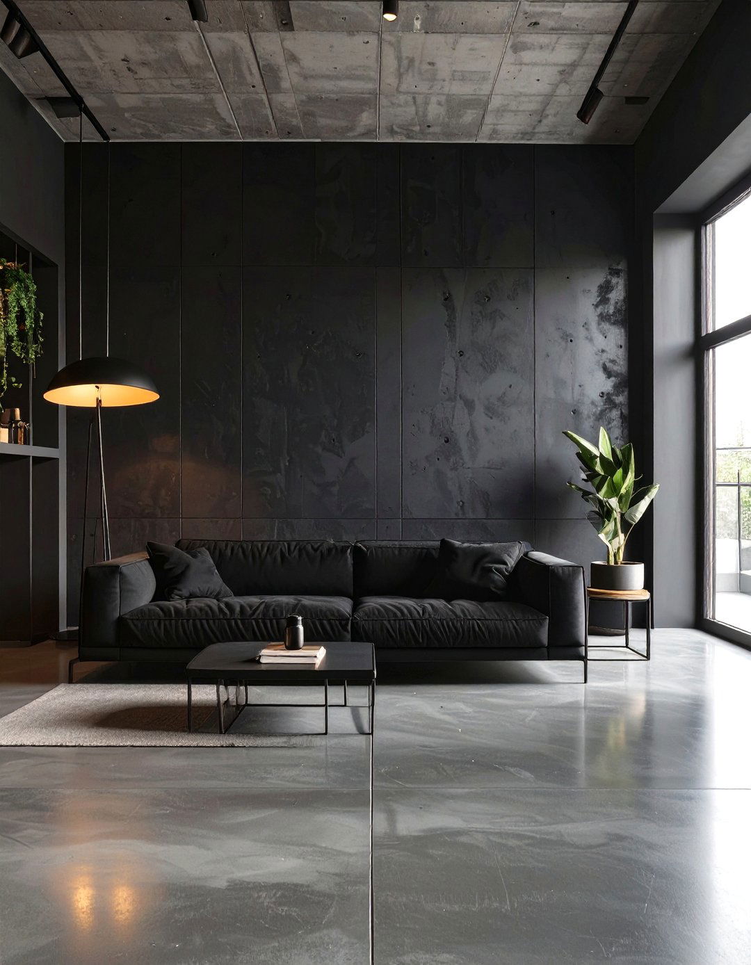 Black Living Room with Concrete Accents - 30 black living room ideas