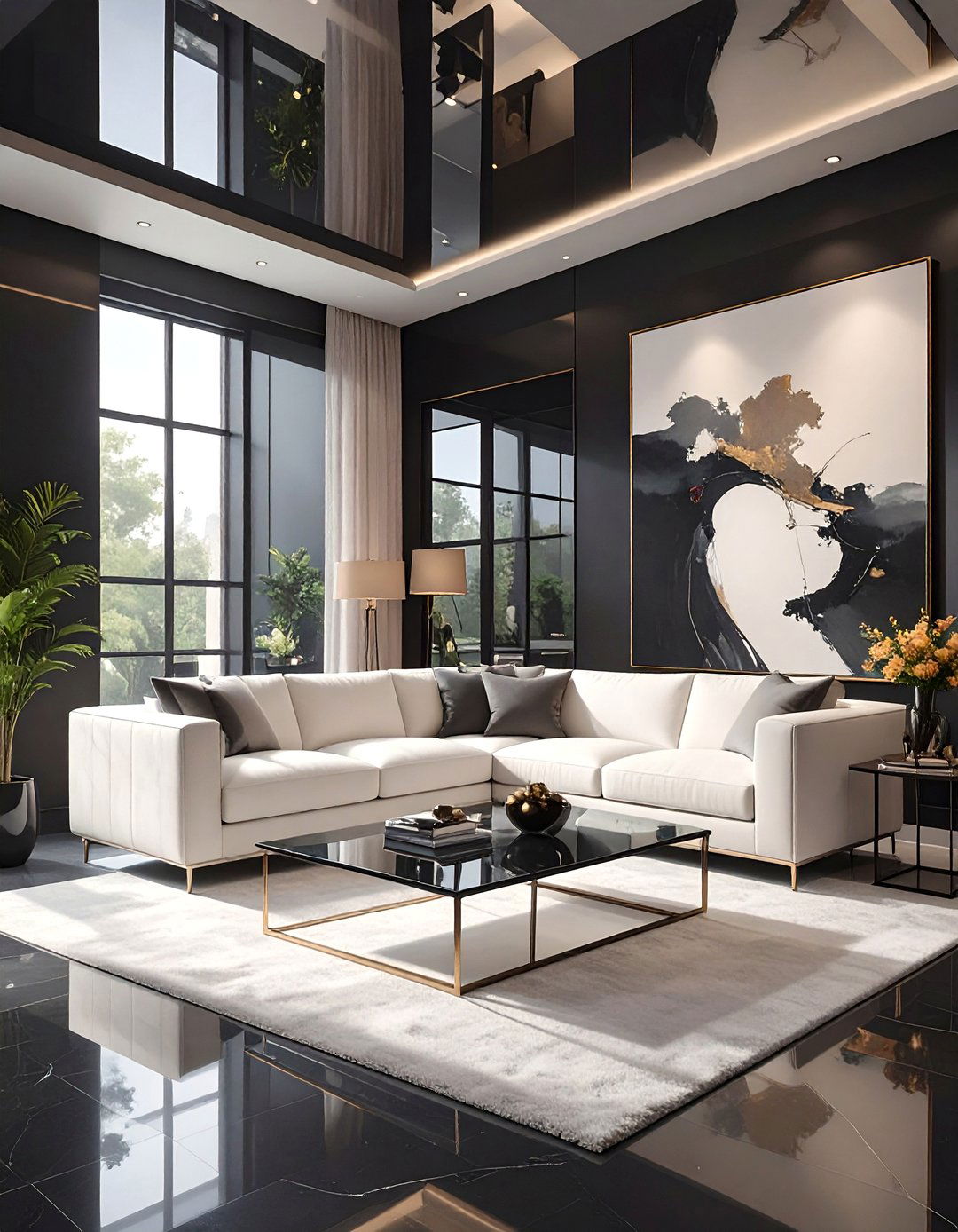 Black Living Room with High Gloss Lacquer - 30 black living room ideas