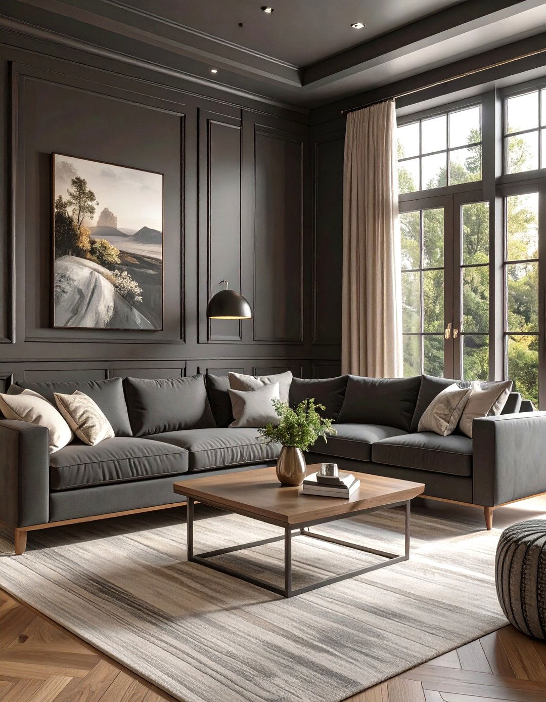 Black Living Room with Paneled Walls - 30 black living room ideas