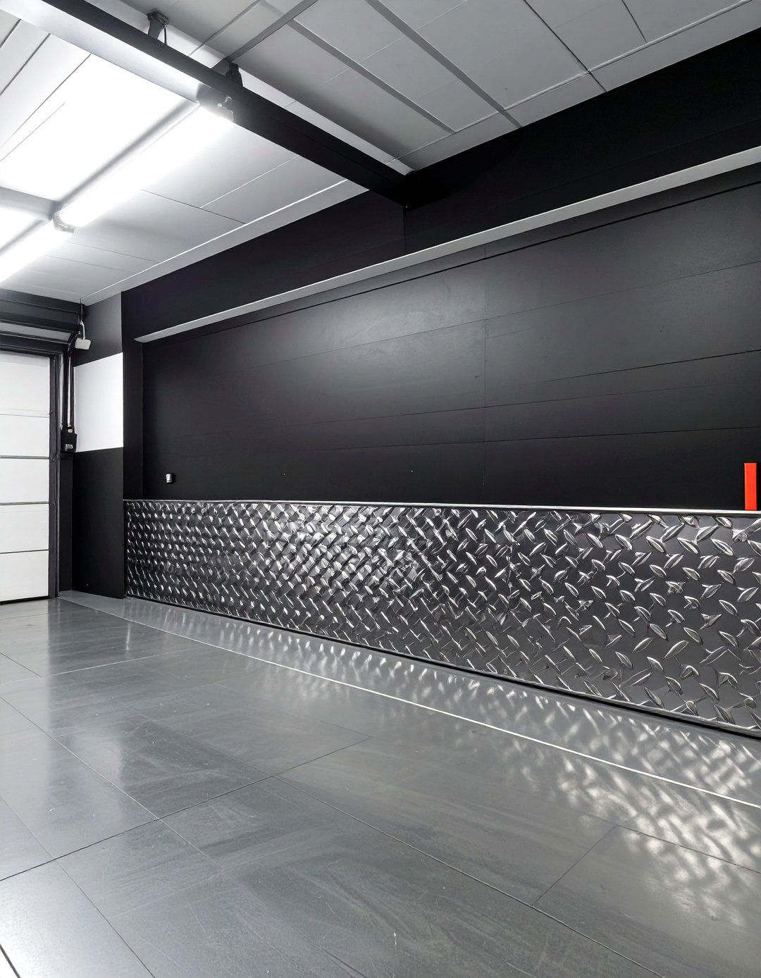 Black Lower Wall with Diamond Plate - 30 garage wall paint ideas
