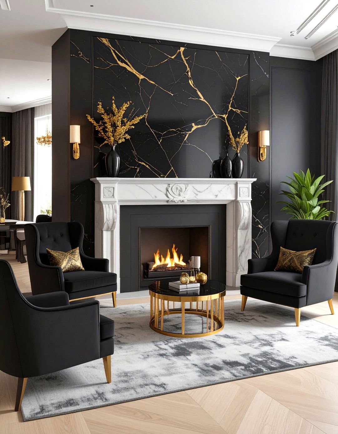 Black Marble Fireplace Living Room - 30 black and gold living room ideas