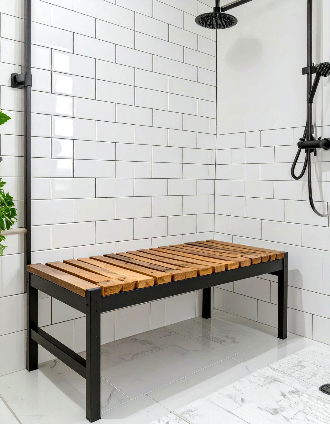 Black Metal Frame Shower Bench - 30 shower bench ideas