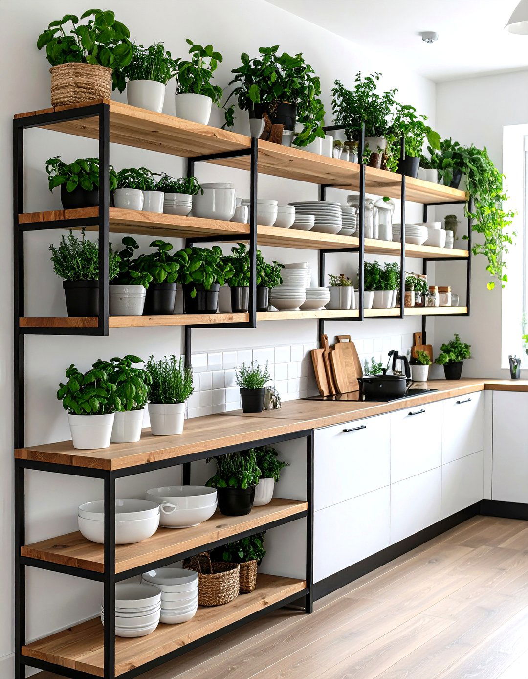 Black Metal and Wood Kitchen Shelves - 30 kitchen shelving ideas